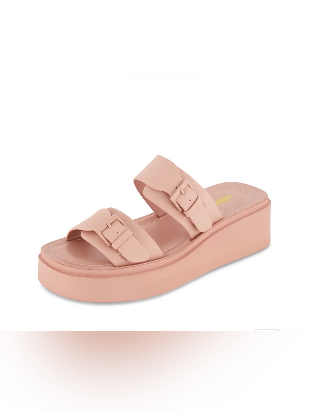 Cushionaire, Planet, Pink Platform Slide Sandals with Buckle Straps, size 8